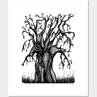 Black and White Baobab Artistic Line Drawing Posters and Art